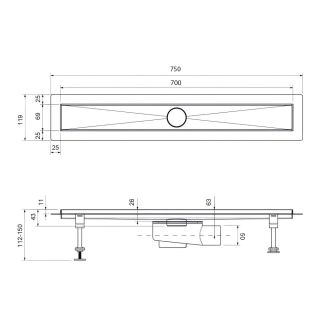 Душевой лоток Timo Drain System DS230107/03 70см с вставкой lines чёрный